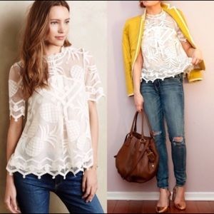 Anthro HD in Paris Pina Lace Top in Vintage White